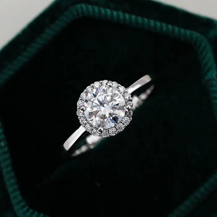 Bague de fiançailles de luxe en or blanc massif 18 carats avec moissanite 1 carat pour femme, bague 