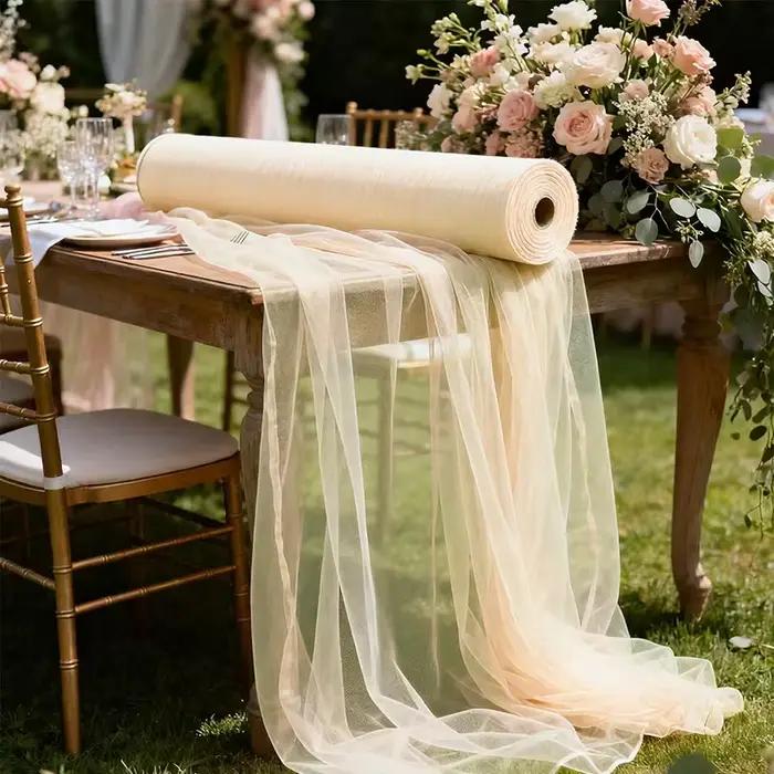 Tissu en Tulle pour décorations de mariage et de noël, Tutu blanc, jupe de Table pour réception-cade