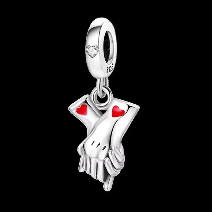 Pinky promesse Couple breloques perles 925 en argent Sterling tenant la main t'aime pendentif ajuste