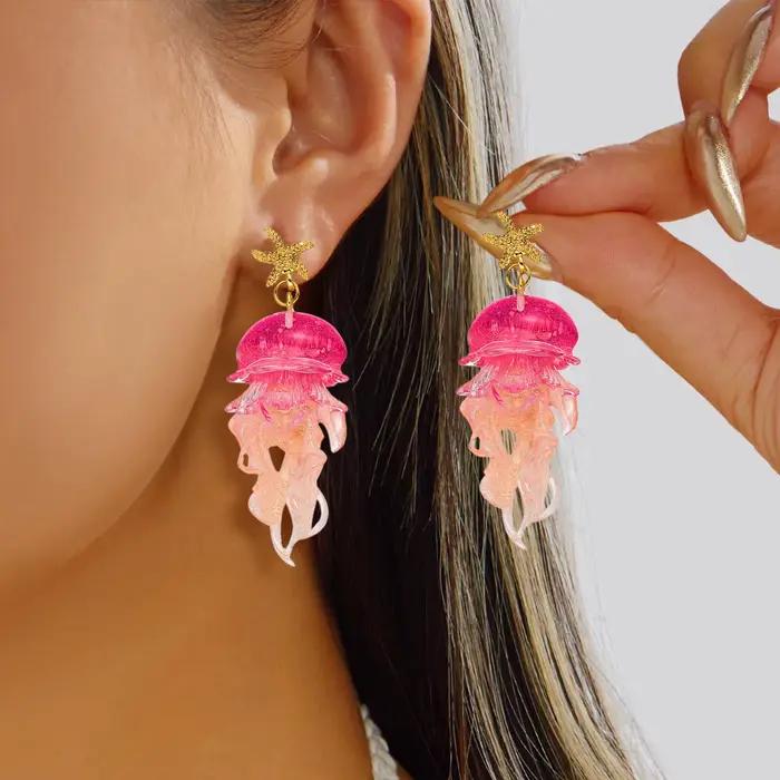 Boucles d'oreilles pendantes créatives en forme de méduse colorée pour femme, style vacances, étoile