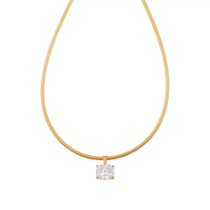 JOVO LOVE – collier à pendentif carré en acier inoxydable pour femmes, chaîne à ressort, collier ras