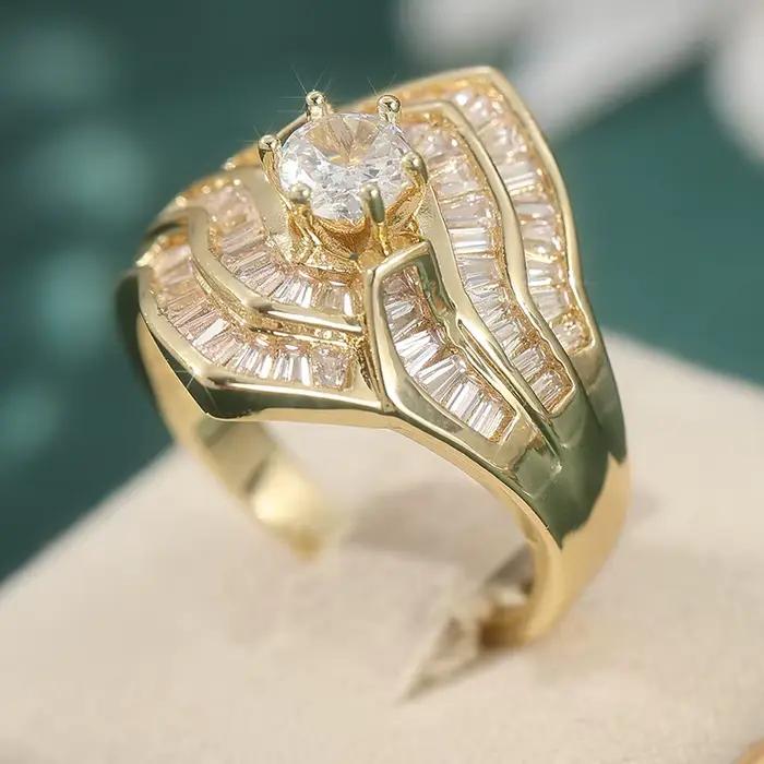 Bague de fiançailles de luxe en zircone synthétique en forme de rose pour femme, bijoux fantaisie ét