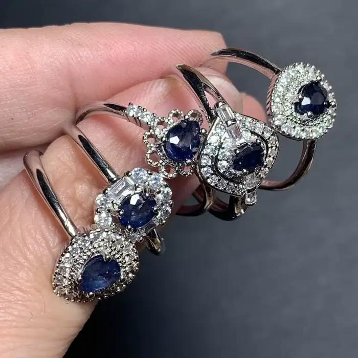 Bague en saphir naturel de plusieurs styles, ajustable, pour femme, bijoux pour femme, cadeau, vente