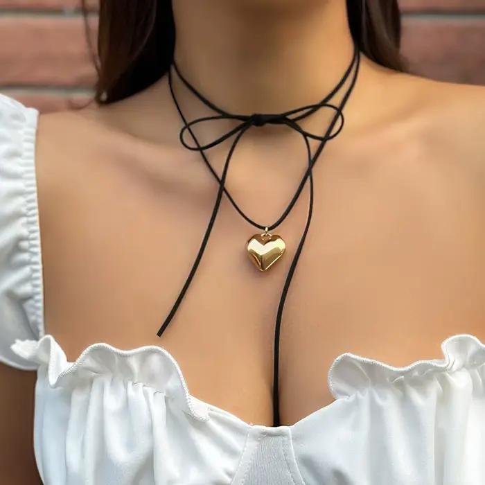Ingemark élégant Goth amour coeur pendentif collier pour femmes Collares Wed mariée noué nœud papill
