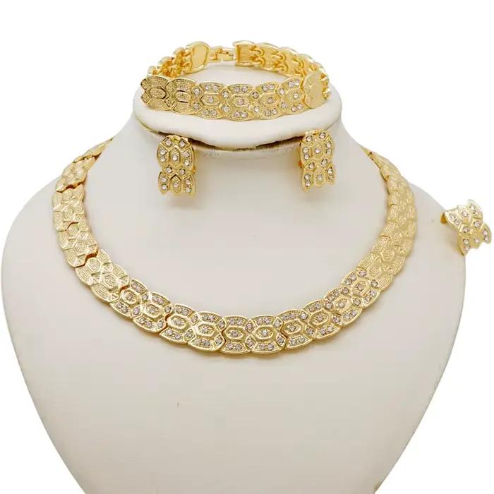 Ensemble de Bijoux de Luxe en Or Saoudien, Collier, Boucles d'Oreilles, Bracelets, Bagues, Cadeaux d