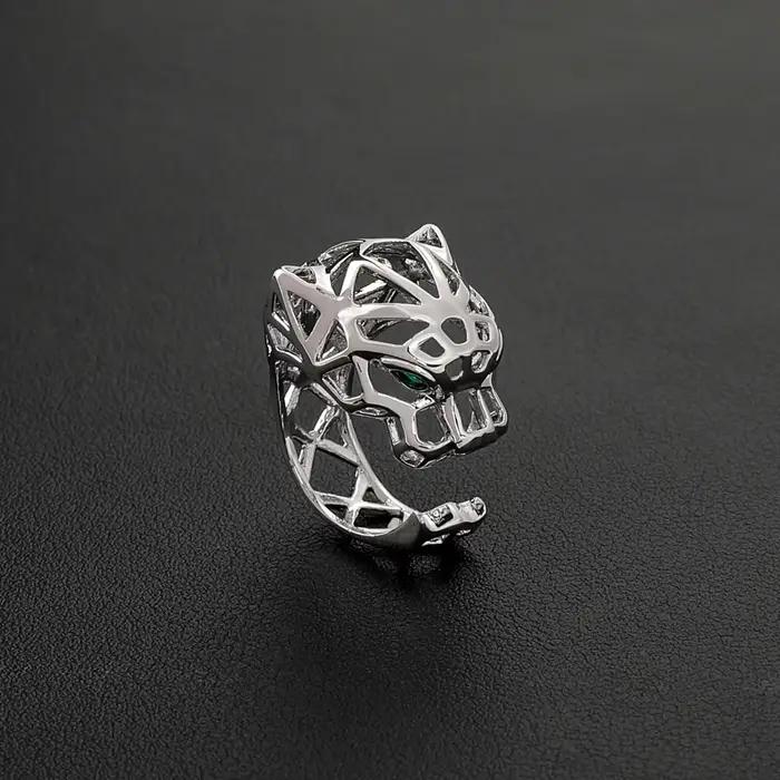 Bague réglable pour hommes, avec tête de léopard en Jade vert ajouré, Design, sentiments haut de gam