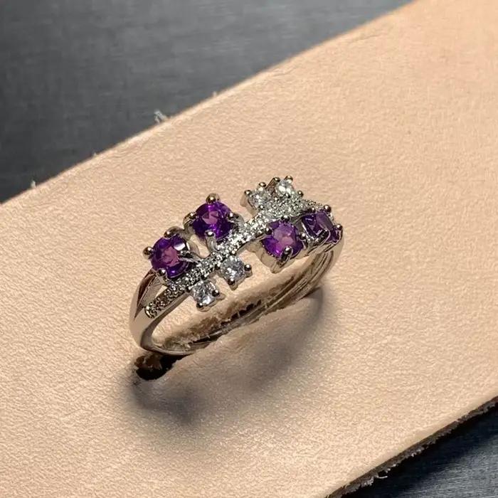 Bague en améthyste naturelle pour femme, bijoux faits à la main, cadeau, fleur violette, 40