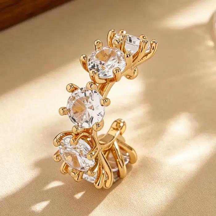 Boucles d'oreilles clips de luxe pour femmes, géométriques, zircon brillant, forme C, sans perçage, 