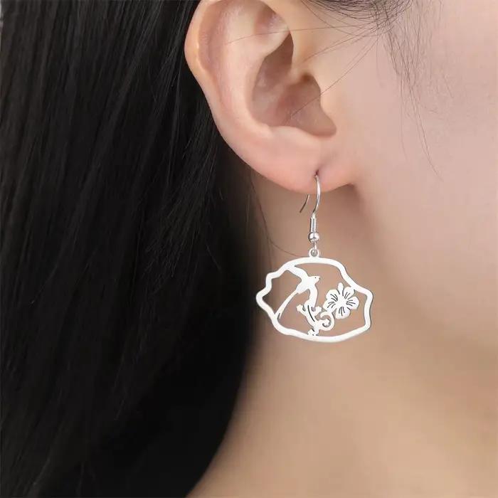 Boucles d'oreilles pendantes Eueavan Réunion Island Map en acier inoxydable, tortue de mer et hibiscus, pour femme, style polynésien, cadeau bijoux