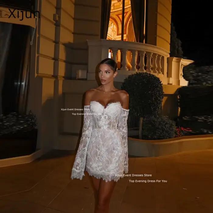 Robe de mariée courte en dentelle à manches en cœur, tenue de bal, mini, moderne, pour cérémonie de mariage ou soirée de gala