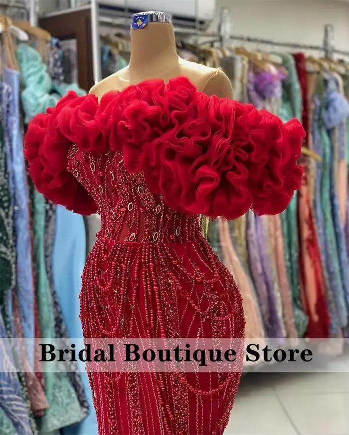 Robe de soirée rouge à paillettes, tenue de bal de promo personnalisée avec décoration de perles et strass, pour mariage et autres événements spéciaux