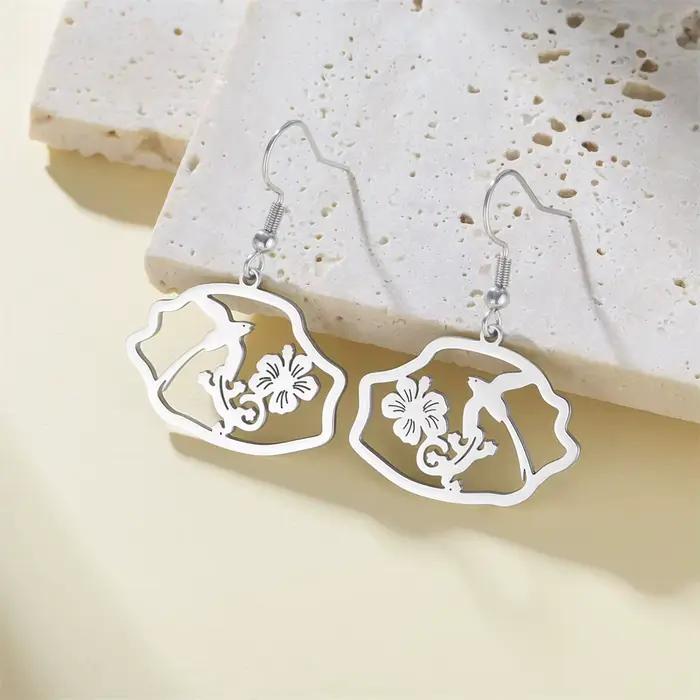 Boucles d'oreilles pendantes Eueavan Réunion Island Map en acier inoxydable, tortue de mer et hibiscus, pour femme, style polynésien, cadeau bijoux