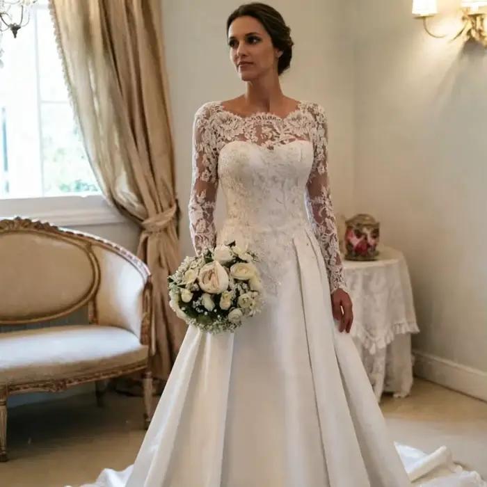 Robe de mariée élégante en Satin et dentelle, Vintage, dos nu, manches longues, sur mesure, 2020, 2022