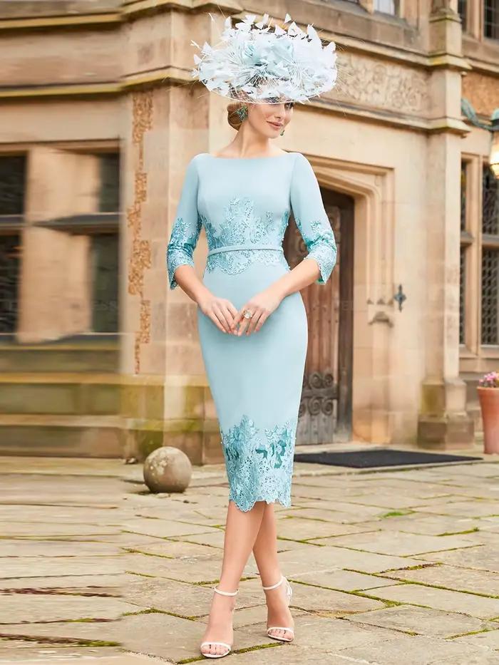 Robe de mère de la mariée exquise avec veste, gaine et nœud appliqué personnalisé pour occasions spéciales et cérémonies de mariage
