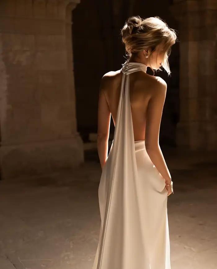 SoDigne-Robe de Mariée Longue en Satin Élégante