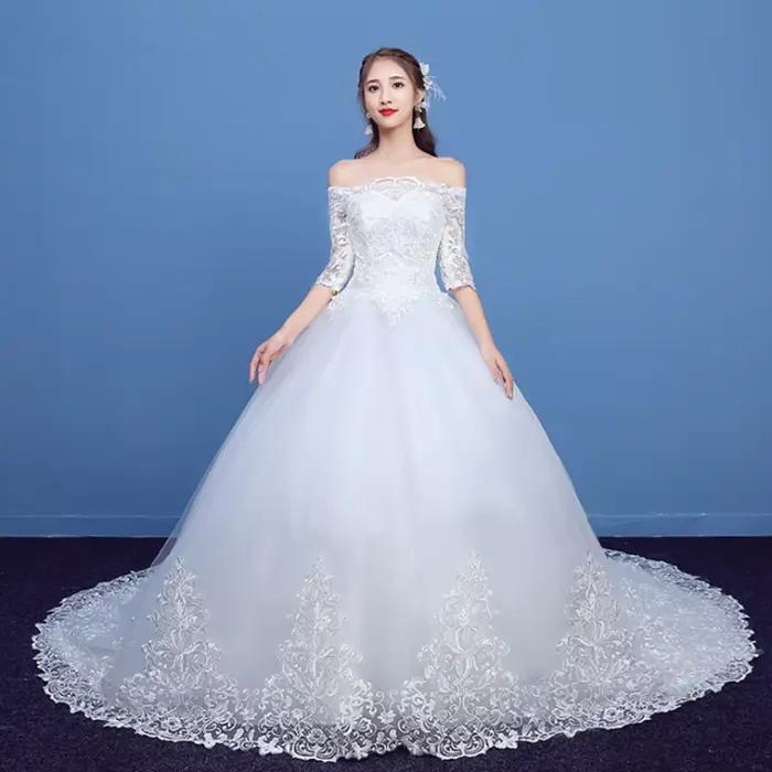Robe de mariée Y&M NOVIAS en polyester avec train cathédrale, col bateau, broderie et cristal, pour femmes, occasions spéciales, bal de fin d'année