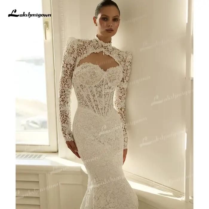 Robe de mariée sirène bohème à col montant et laçage, corset en dentelle, robe de mariée personnalisée, Vestidos De Novia 웨딩드레스 свадебное платье 2027