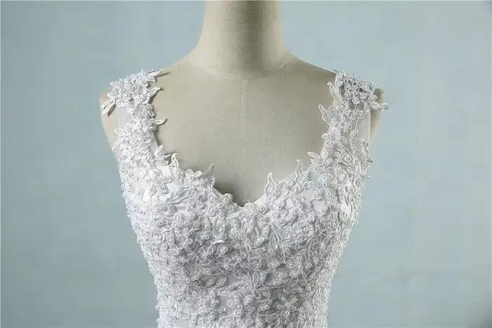 Robe de Mariée Personnalisée en Tulle avec Perles Appliquées