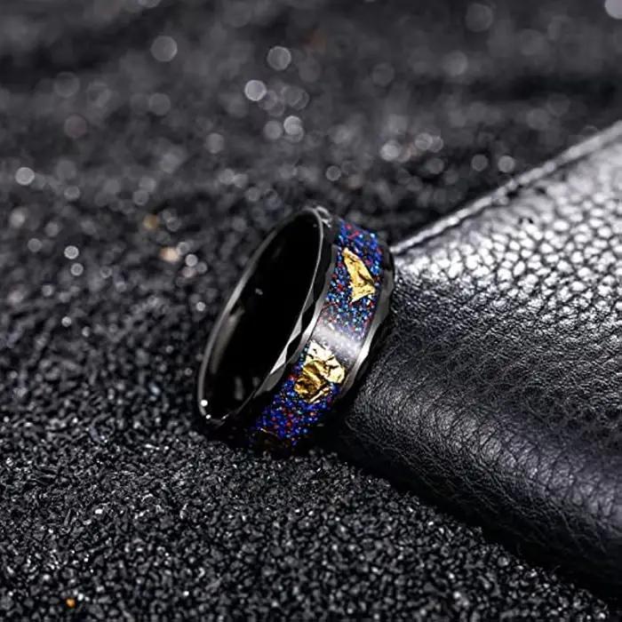 Somen 8mm bagues en tungstène pour hommes femmes galaxie opale couleur or feuille incrustée alliance multi facettes bague de fiançailles martelée