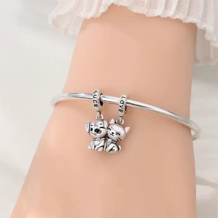 Pinky promesse Couple breloques perles 925 en argent Sterling tenant la main t'aime pendentif ajustement Original Bracelet bijoux à bricoler soi-même cadeau