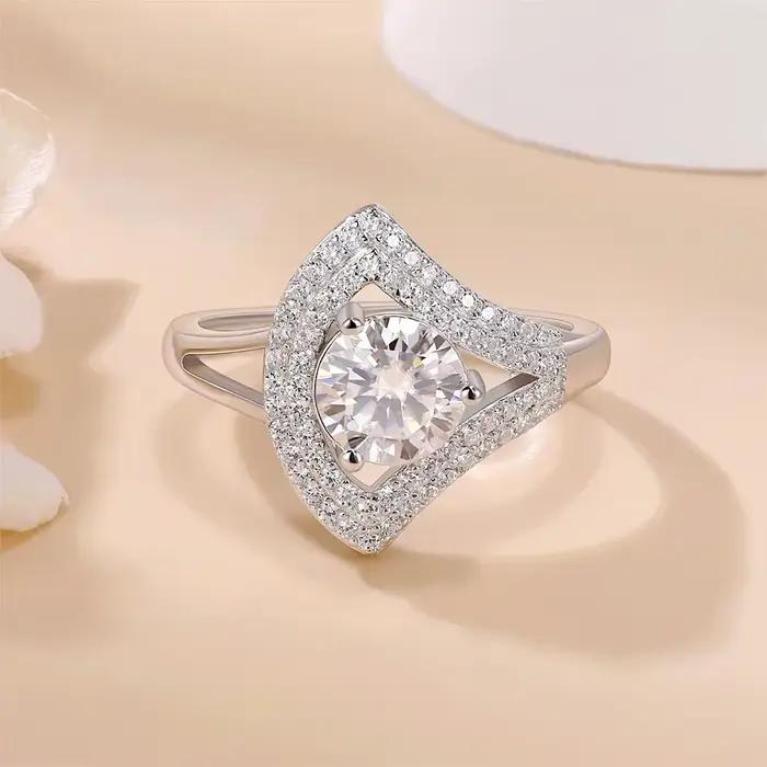 Bague de fiançailles LinkerLove 1ct Moissanite en argent sterling S925 plaqué or 18 carats pour femme