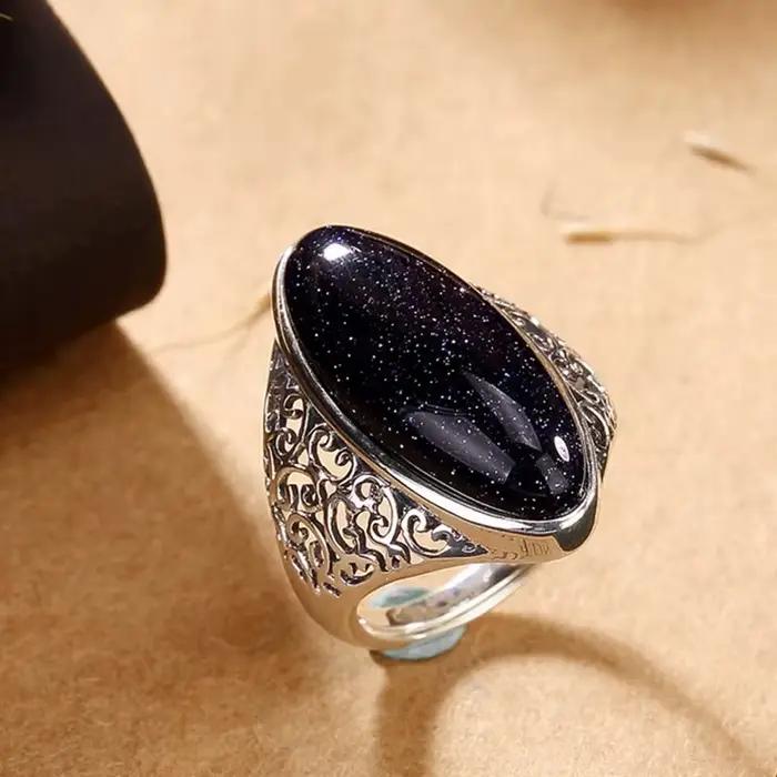 Bagues en argent plaqué vintage avec avventurine bleue élégantes pour femmes occasions spéciales partys mariage cadeaux