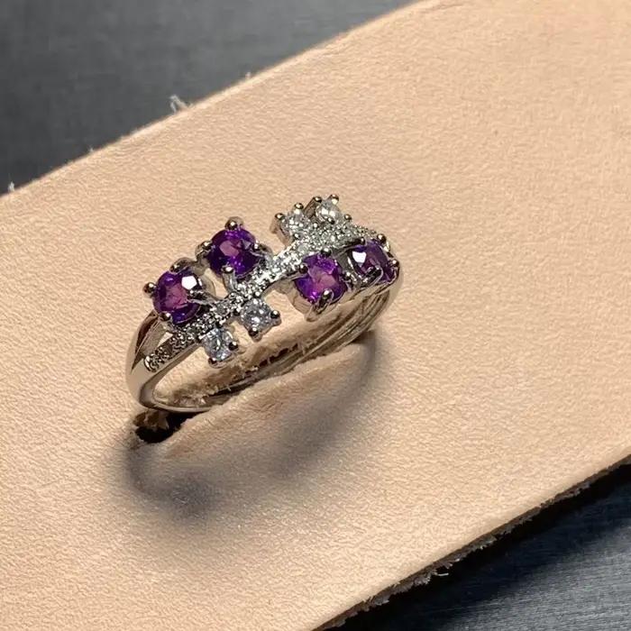 Bague en améthyste naturelle pour femme, bijoux faits à la main, cadeau, fleur violette, 40