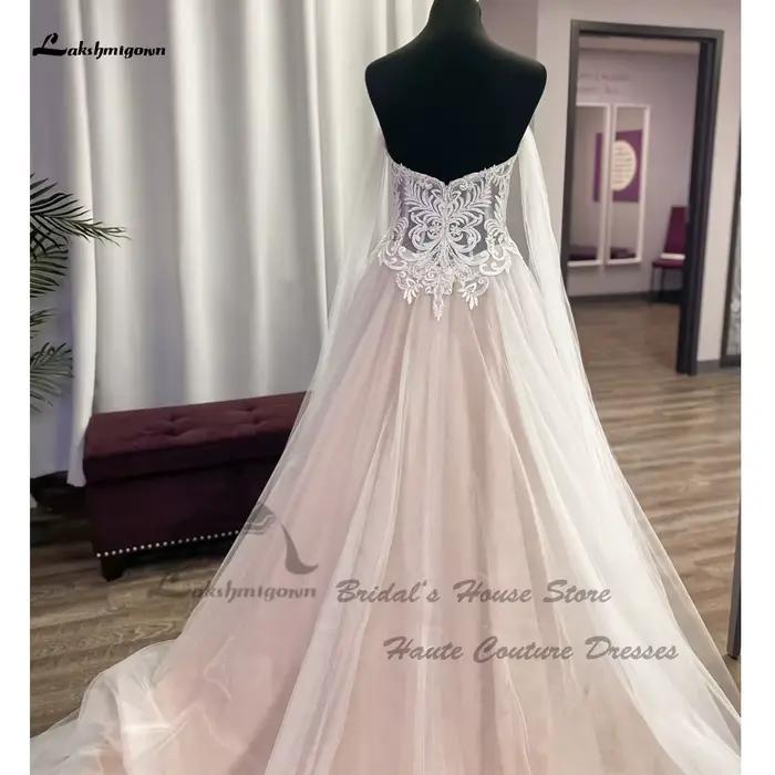 Yanshmigown-Robes de mariée de plage Boho rose blush pour femmes