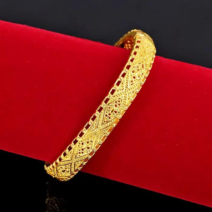 Bracelet creux couleur or véritable 24 carats pour femmes design bohème mariage fiançailles anniversaire utilisation quotidienne