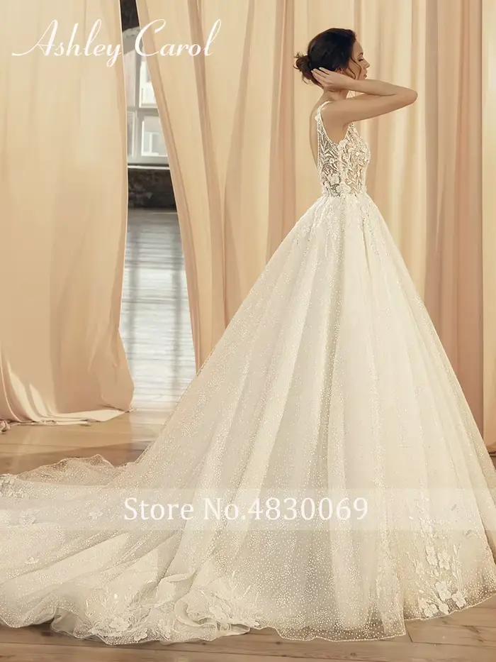 Robe de mariée Ashley Carol en dentelle avec veste, col en V, dos nu, silhouette A, élégante pour femmes, mariage, soirée festive, cérémonie de célébrités