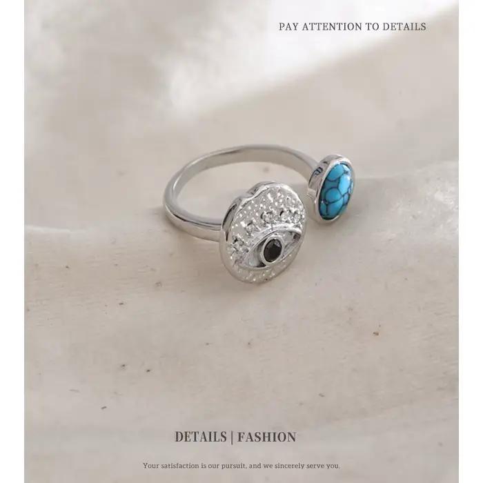 Bague réglable en acier inoxydable NiNice avec zircone et pierre turquoise, bijou de doigt élégant et moderne pour femmes, cadeau occasionnel spécial