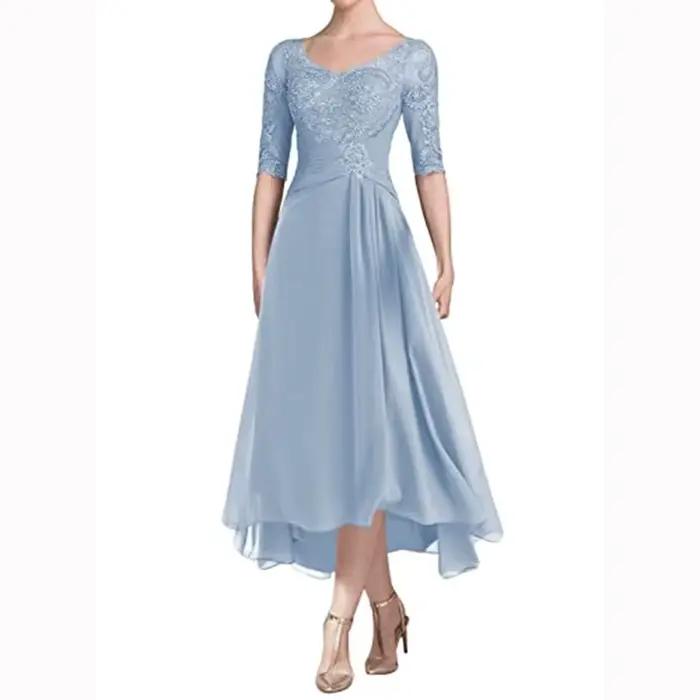 Robe de mère de la mariée en mousseline de soie et dentelle perlée, demi-manches, élégante pour les mariages et autres occasions spéciales