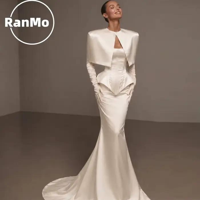Robe de mariée sirène personnalisée Ranmo avec châle amovible et courte traîne pour femmes, occassions spéciales et cérémonies de mariage