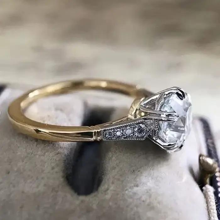 Huitan – bagues rondes en zircone cubique pour femmes, bague de fiançailles, de mariage, accessoires élégants, nouveaux bijoux bicolores à la mode