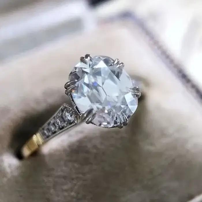 Huitan – bagues rondes en zircone cubique pour femmes, bague de fiançailles, de mariage, accessoires élégants, nouveaux bijoux bicolores à la mode