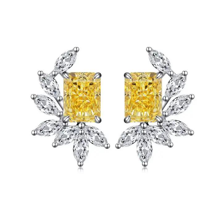 Boucles d'oreilles en or blanc massif pour femmes, diamant jaune VVS1, engagement romantique, bijoux brillants pour toujours, design classique, forme géométrique, certificat CCGTC