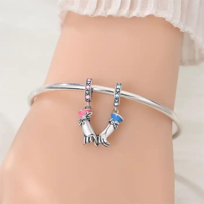 Pinky promesse Couple breloques perles 925 en argent Sterling tenant la main t'aime pendentif ajustement Original Bracelet bijoux à bricoler soi-même cadeau