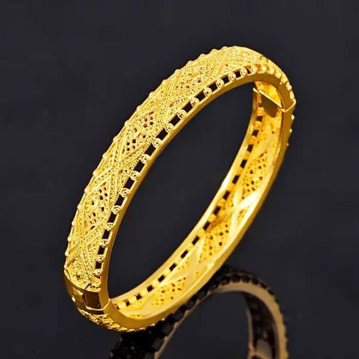 Bracelet creux couleur or véritable 24 carats pour femmes design bohème mariage fiançailles anniversaire utilisation quotidienne
