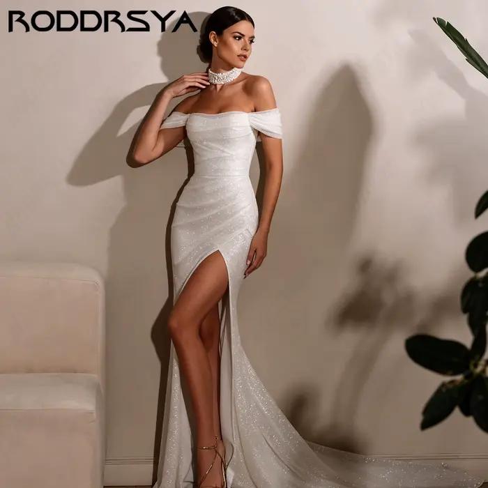 RODDRSYA Robe de mariée sirène pailletée sexy à haute fente