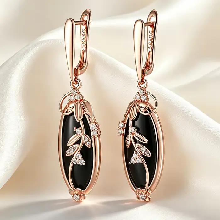 Kinel – boucles d'oreilles longues en Zircon naturel noir scintillant pour femmes