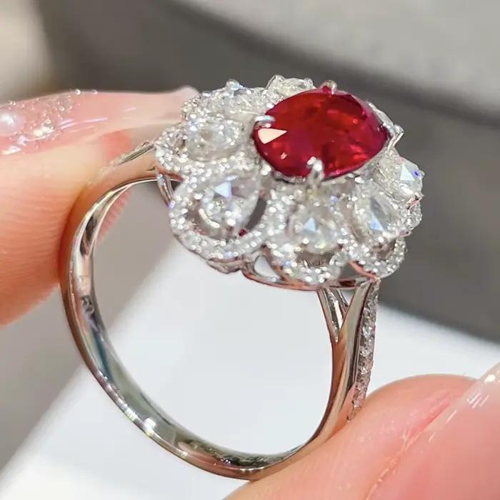 Bague Similanka en Argent Sterling 925 avec Pierres Précieuses Ovale Rouges et Gouttes de Zircon pour Femmes Occasions Spéciales