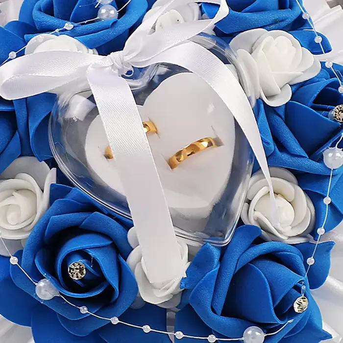 Porte-bague de mariage avec décor de fleur de Rose, boîte à bagues en forme de cœur, coussin de bague de mariage romantique, accessoire de fête de fiançailles