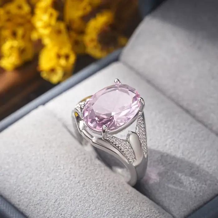 Bague ovale en argent Sterling 925 sertie de zircons roses élégante pour occasions spéciales fiançailles mariage cadeau romantique