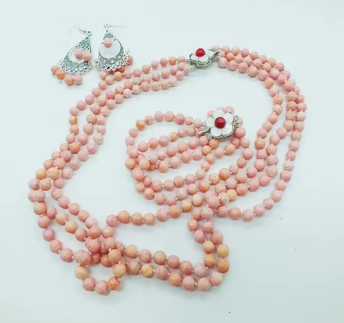 Ensemble de mariage Campanrose naturel corail cuivre pour femmes élégant bracelet collier boucles d'oreilles occaions spéciales