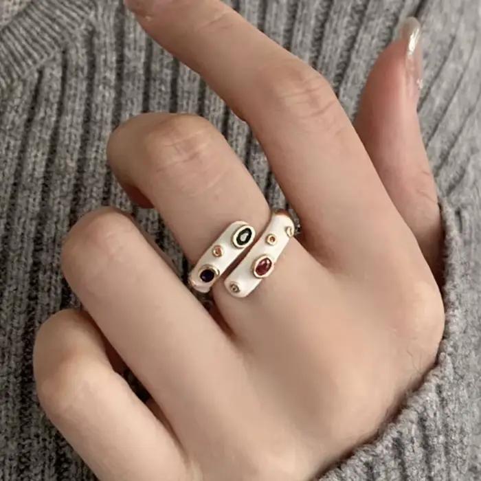 Bague en plaqué or 14K et zirconium pour femmes, design géométrique minimaliste, bijou de fête vintage et mariage occasions spéciales