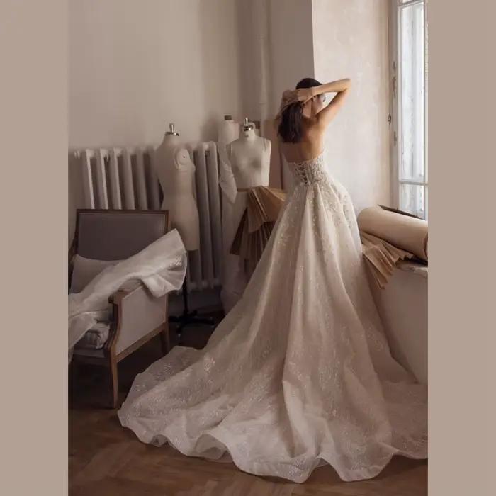 Robe de Mariée Charmante sans Bretelles avec Fente Latérale et Dos Ouvert en Polyester pour Femmes Occasions Spéciales