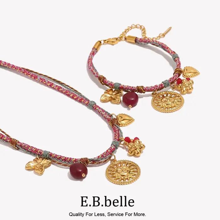 Ensemble de bijoux E.B.belle collier et bracelet doré fleur vintage avec petit cœur cadeau romantique pour femme occasions spéciales