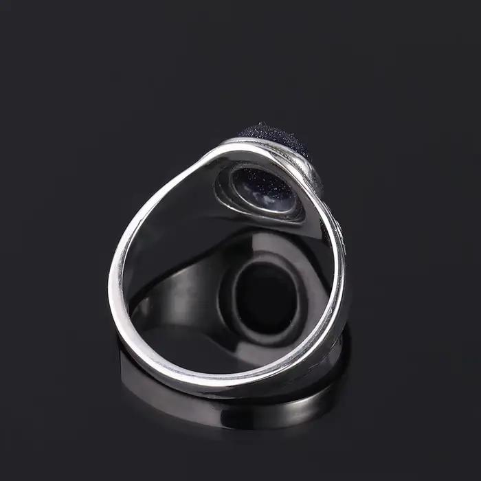 Bague en grès bleu naturel 8x10MM pour femmes, bijoux en argent et pierres précieuses noires, cadeau d'anniversaire, bague de vie quotidienne occasions spéciales