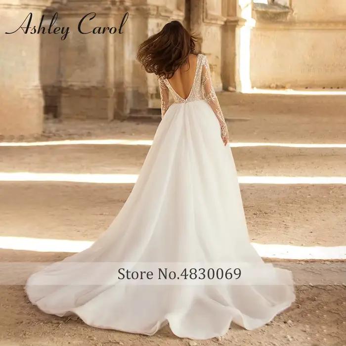 Ashley Carol robe de mariée trapèze Sexy délicate perlée scintillante col en v