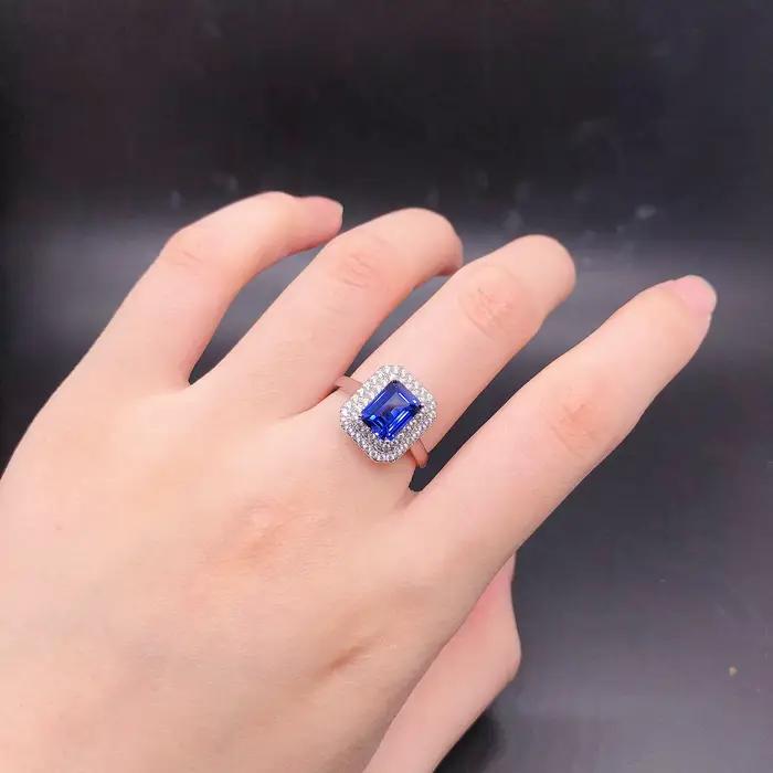 Bague de mariage en or blanc 14 carats avec diamant bleu et jaune coupe carrée pour femmes occasions spéciales romantique et élégante alliance de mariage